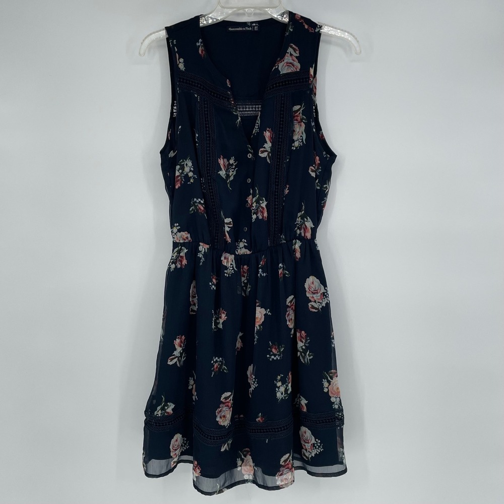 Abercrombie Fitch Navy Floral Lace Trim Sleeveless Mini Dress ST
